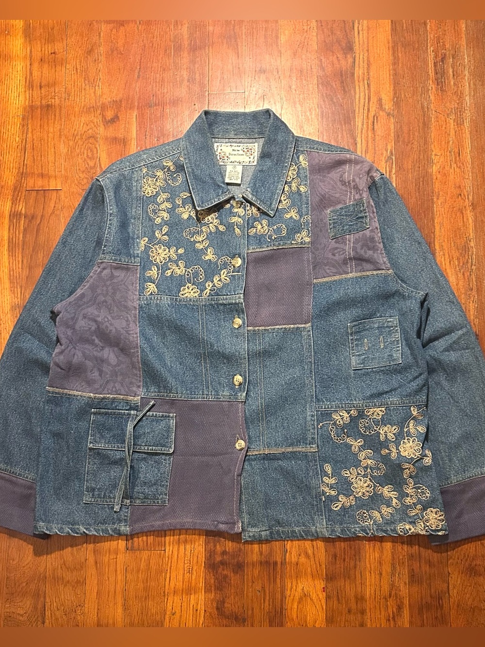 Vintage ‘90s New Direction Patchwork Floral Grandma Boho Blue Denim Jacket M